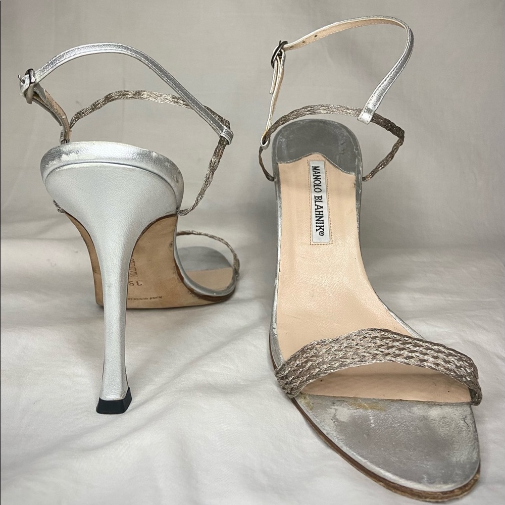 Manolo Blahnik silver strappy heals